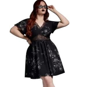 Nightfall Babydoll Witchy Whimsigoth Womens size 16 Spider Webb Lace Mini Dress